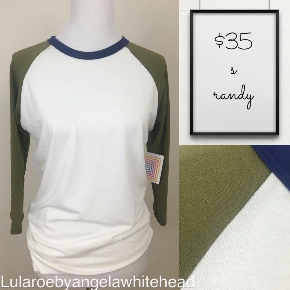 LuLaRoe Randy S-Baseball tee NWT Olive/White